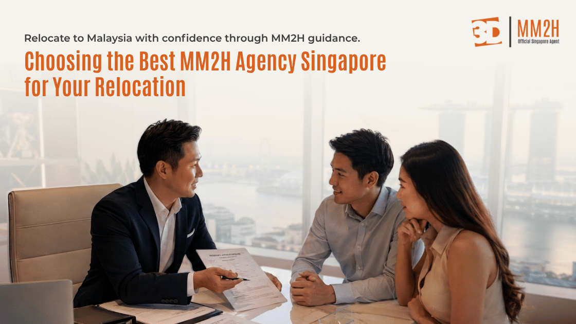 Professional consultants at an MM2H agency Singapore helping a client review Malaysia residency documents.